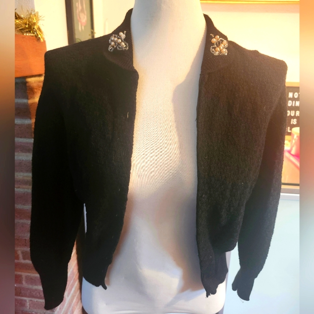 Vintage women's small black Beaded cardigan
